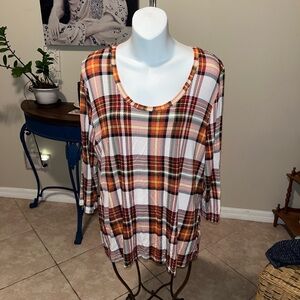 Cato 3/4 Sleeve Stretchy Plaid Top - L